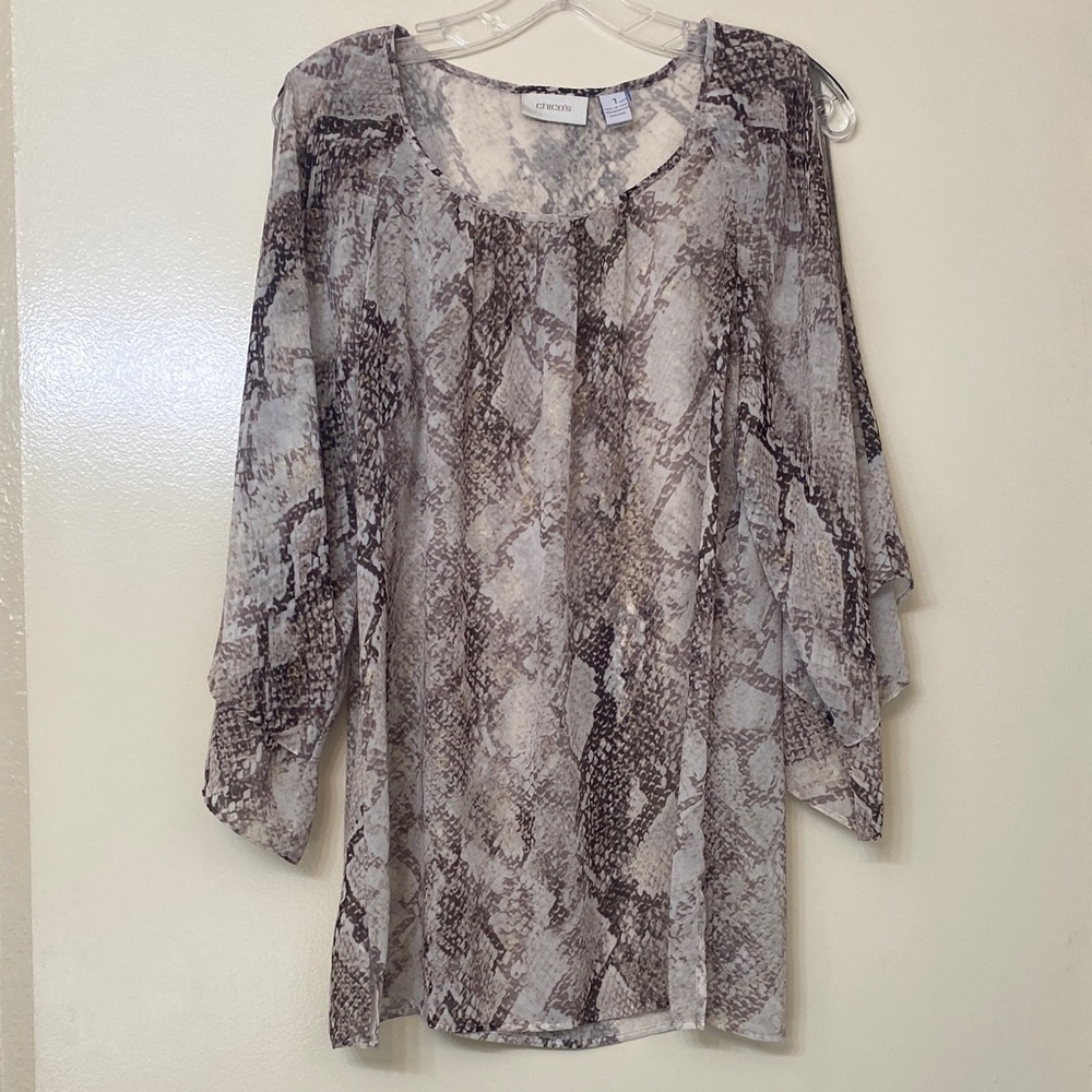 Chico's Snake Print Cold Shoulder Blouse size 1